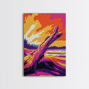 Driftwood Beach, Sunset, Framed Canvas Print, Coastal Art, Seaside Landscape, Ocean View, Rustic Beach House Decor, Relaxing Wall Art