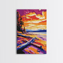 Autumn Beach, Sunset Painting, Vibrant Coastal, Driftwood Art, Framed Canvas Print, Fall Wall Art, Living Room Decor, Landscape Art