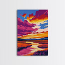 Sunset Marsh, River Reflections, Bold Colors, Peaceful Scene, Framed Canvas Print, Living Room Art, Nature Inspired, Boho Wall Decor