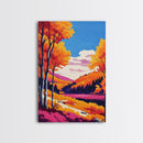 Autumn Forest View, Framed Canvas Print, Vibrant Fall Landscape, Cozy Nature Art, Warm Tones, Rustic Home Decor, Living Room Artwork