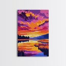 Sunset Reflection, Vibrant Nature Art, Autumn Landscape, Scenic Wall Decor, Framed Canvas Print, Living Room Wall Art, Boho Art
