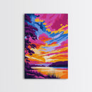 Colorful Evening, River Sunset Painting, Bold Nature Art, Dreamy Landscape, Canvas Print, Bedroom Wall Art, Modern Home Decor