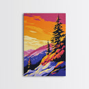 Mountain Glow, Sunset Over Hills, Vibrant Nature Art, Bold Scenic Print, Framed Canvas Print, Rustic Cabin Decor, Fall Wall Art