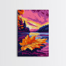 Floating Leaf, Autumn Lake Art, Seasonal Landscape, Warm Fall Colors, Canvas Print, Cozy Home Decor, Thanksgiving Wall Art