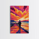 Sunset Walk, Dramatic Sky, Ocean Pier Scene, Vibrant Horizon Art, Canvas Print, Office Wall Art, Beach Home Decor, Modern Art