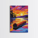 Sunset Log, Forest Lake, Nature Art, Framed Canvas Print, Cabin Decor, Rustic Wall Art, Outdoor Painting, Bedroom Wall Art