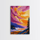 Ocean Cliff, Coastal Sunset, Wave Art, Canvas Print, Colorful Nature Painting, Beach House Decor, Boho Wall Art, Seaside Retreat
