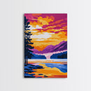 Mountain Lake, Sunset View, Serene Landscape, Canvas Print, Peaceful Wall Art, Nature Painting, Living Room Decor, Wilderness Escape