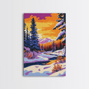 Snowy Forest, Winter Scene, Cozy Landscape, Canvas Print, Christmas Wall Art, Holiday Home Decor, Mountain River, Peaceful Nature Painting