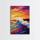 Ocean Wave, Sunset Surf, Vibrant Coastal, Beach Art, Wall Decor, Nautical Theme, Living Room, Canvas Print, Bold Colors, Surf Art
