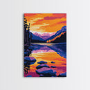 Tranquil Lake, Sunset Glow, Nature Reflection, Peaceful Art, Relaxing Home Decor, Bedroom, Cabin Theme, Canvas Print, Serene Colors
