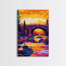 Stone Bridge, River Sunset, Nature Landscape, Peaceful Art, Serene Home Decor, Adventure Theme, Bedroom, Canvas Print, Vibrant Colors