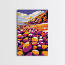 Rocky Beach, Coastal Wall Art, Bold Color Palette, Ocean Sunset, Canvas Print, Nautical Decor, Beach House Art, Abstract Landscape