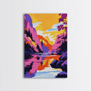 Majestic River, Mountain Scenery, Sunset Glow, Vibrant Reflections, Canvas Print, Nature Inspired, Living Room Wall Art, Modern Decor