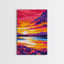 Fiery Sunset, Mountain Reflections, Warm Tones, Nature Wall Art, Framed Canvas Print, Living Room Decor, Cozy Fall Aesthetic
