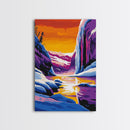 Frozen Falls, Winter Wonderland, Icy Landscape, Bold Color Contrast, Framed Canvas Print, Seasonal Art, Cozy Winter Decor