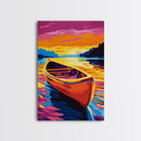 Canoe Reflection, Sunset Lake Art, Vibrant Nature Print, Framed Canvas Print, Cabin Wall Decor, Rustic Home Art, Outdoor Adventure Art