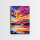 Sunset Glow, Colorful Lake Painting, Scenic Nature Print, Framed Canvas Print, Boho Wall Decor, Bedroom Art, Modern Landscape Art
