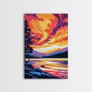 Sunset Lake, Landscape Painting, Autumn Art, Nature Wall Decor, Framed Canvas Print, Vibrant Mountain Scene, Living Room Wall Art