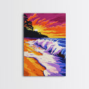 Ocean Waves, Sunset Beach, Coastal Wall Art, Colorful Seascape, Framed Canvas Print, Nautical Home Decor, Summer Painting, Bedroom Art