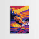 Jumping Fish, Canvas Print, Vibrant Wildlife Art, Fishing Enthusiast Gift, Colorful Nature Scene, Rustic Cabin Decor, Lake House Wall Art