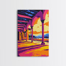 Spanish, Archway, Sunset, Architecture, Framed Canvas Print, Mediterranean Wall Art, Rustic Decor, Travel Art, Warm Tones Home Decor