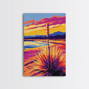 Desert, Plant, Sunset, Landscape, Framed Canvas Print, Boho Wall Art, Southwestern Art, Warm Earth Tones, Rustic Home Decor