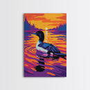 Loon, Water, Sunset, Wildlife, Framed Canvas Print, Bird Art, Nature Lover Gift, Lake House Decor, Living Room Wall Art
