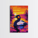 Grebe, Lake, Sunset, Bird, Framed Canvas Print, Wildlife Wall Art, Nature Scene, Vibrant Colors, Cozy Cabin Wall Decor