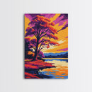 Autumn Tree, Vibrant Colors, Sunset Reflection, Framed Canvas Print, Fall Wall Art, Living Room Decor, Nature Art, Bold Landscape Painting