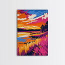 Golden Field, Sunset Glow, Autumn Landscape, Framed Canvas Print, Rustic Wall Art, Nature Painting, Living Room Decor, Warm Color Palette
