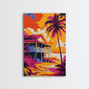 Beach House, Tropical Decor, Sunset Wall Art, Palm Tree, Framed Canvas Print, Coastal Wall Art, Summer Vibes, Living Room Art