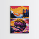 Mountain Reflection, Sunset Landscape, Nature Wall Art, Framed Canvas Print, Living Room Decor, Vibrant Wilderness, Boho Wall Art