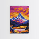 Sunset Peaks, Bold Mountain Art, Nature Painting, Framed Canvas Print, Lodge Decor, Rustic Wall Art, Autumn Colors, Warm Landscape