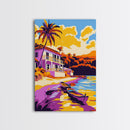 Tropical Beach, Seaside Paradise, Palm Trees, Canvas Print, Coastal Wall Art, Vacation Home Decor, Vibrant Beach Landscape