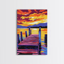 Lake Sunset, Peaceful Dock, Tranquil Evening, Canvas Print, Vibrant Landscape, Nature Home Decor, Cabin Wall Art