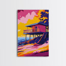 Coastal Cabin, Beach House Art, Ocean Sunset, Seaside View, Framed Canvas Print, Living Room Decor, Summer Landscape, Boho Wall Art