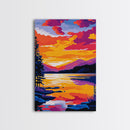 Sunset Lake, Vibrant Landscape, Framed Canvas Print, Modern Wall Art, Large Artwork, Living Room Art, Gift Idea, Colorful Painting