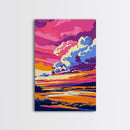 Pink Sunset, Scenic River, Framed Canvas Print, Bold Colors, Nature Wall Art, Modern Decor, Large Art, Boho Style, Bedroom Art, Gift Idea