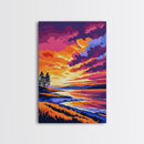 Lakeside Sunset, Fiery Sky, Framed Canvas Print, Nature Wall Art, Boho Landscape, Modern Artwork, Large Wall Art, Bedroom Art, Gift Idea