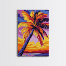Palm Tree Sunset, Tropical Beach, Canvas Print, Coastal Wall Art, Boho Home Decor, Large Artwork, Vibrant Painting, Living Room Art