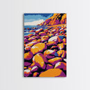 Rocky Beach, Ocean Waves, Canvas Print, Coastal Wall Art, Modern Seascape, Boho Decor, Large Artwork, Bedroom Art, Vibrant Painting