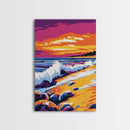 Sunset Shoreline, Breaking Waves, Framed Canvas Print, Coastal Wall Art, Beach Aesthetic, Boho Decor, Large Artwork, Living Room Art
