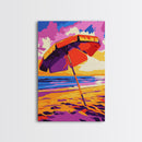 Beach Umbrella, Coastal Decor, Ocean Sunset, Relaxing Beach, Framed Canvas Print, Tropical Art, Vacation Vibes, Bedroom Wall Art