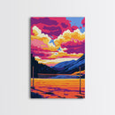Sunset Volleyball, Nature Art, Outdoor Adventure, Mountain Sky, Framed Canvas Print, Rustic Decor, Beach House Wall Art, Sports Art