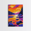 Sunset, Mountain Lake, Nature Landscape, Canvas Print, Vibrant Wall Art, Rustic Cabin Decor, Bedroom Art, Scenic Wilderness Painting