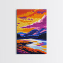 River, Sunset Glow, Serene Nature, Framed Canvas Print, Vibrant Landscape, Rustic Wall Decor, Home Office Art, Mountain Retreat Decor