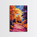 Autumn, Vibrant Foliage, Fall Road, Framed Canvas Print, Cozy Rustic Decor, Country Home Art, Seasonal Landscape, Warm Autumn Aesthetic