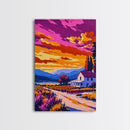Vineyard, Country House, Scenic Sunset, Framed Canvas Print, Rustic Farmhouse Art, Warm Wall Decor, Countryside Landscape, Cozy Home Art