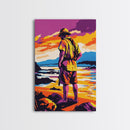 Fisherman Painting, Ocean Art, Nostalgic Scene, Sunset Coast, Framed Canvas Print, Rustic Wall Art, Vintage Aesthetic, Living Room Art